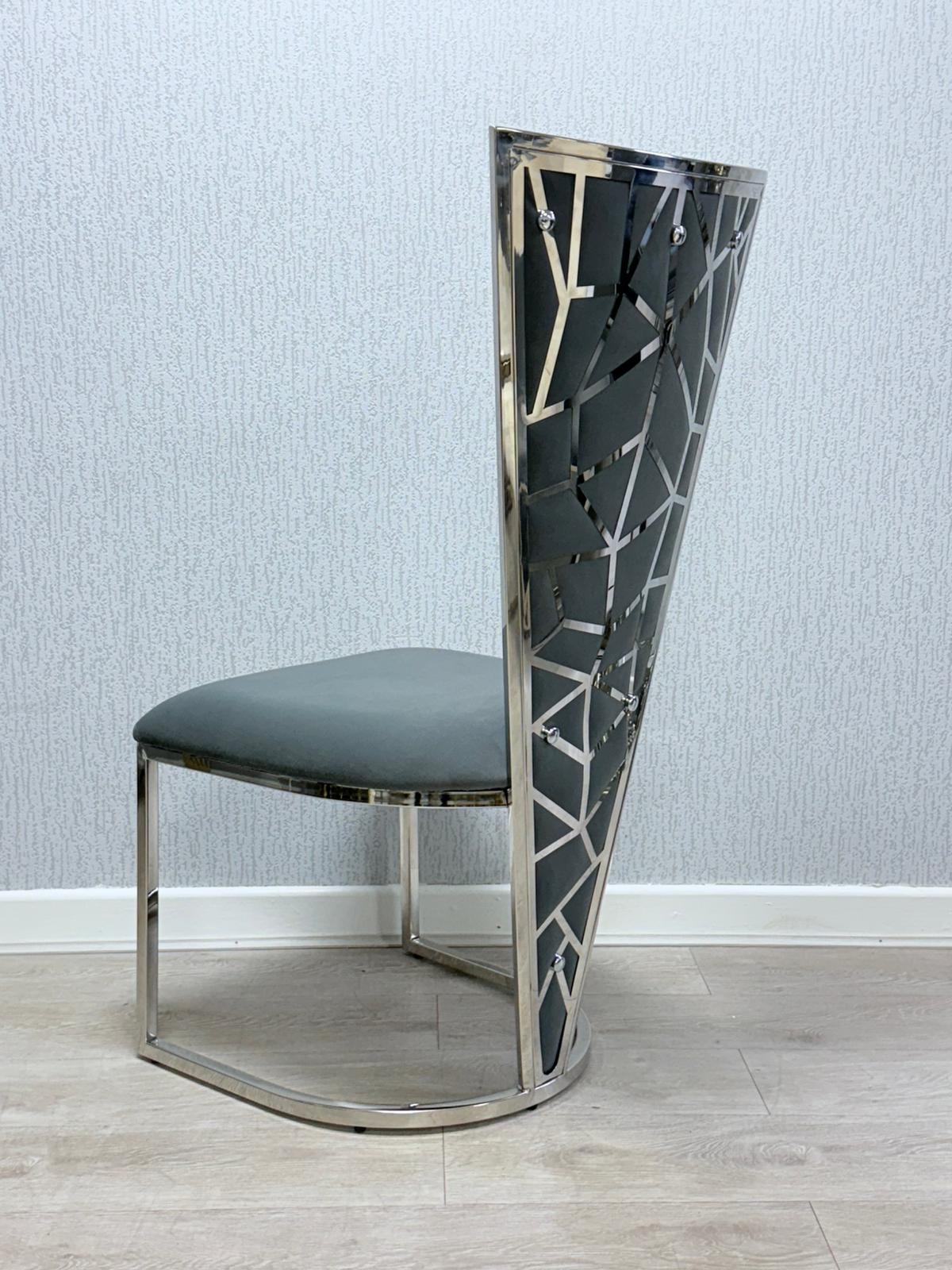 Posidon High Back Grey/Chrome Plush Velvet Dining Chair