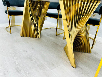 Ravello Black & Gold Marble Dining Table With Porado Gold Chairs