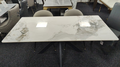 Phoenix 150cm White Ceramic Marble Fixed Dining Table