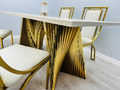 Ravello Cream & Gold Marble Dining Table With Windsor Gold Chairs