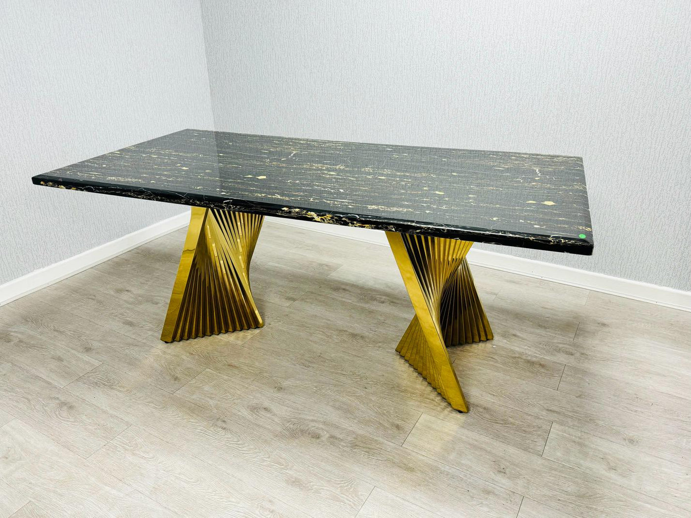 Ravello Black & Gold Marble Dining Table With Porado Gold Chairs