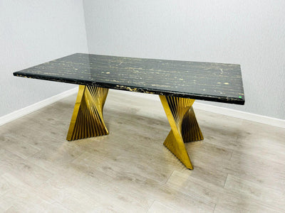 Ravello Black & Gold Marble Dining Table With Porado Gold Chairs