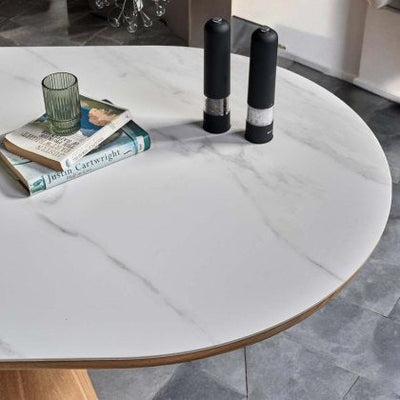 Blanco 200cm Oval Beech & White Ceramic Sintered Marble Dining Table