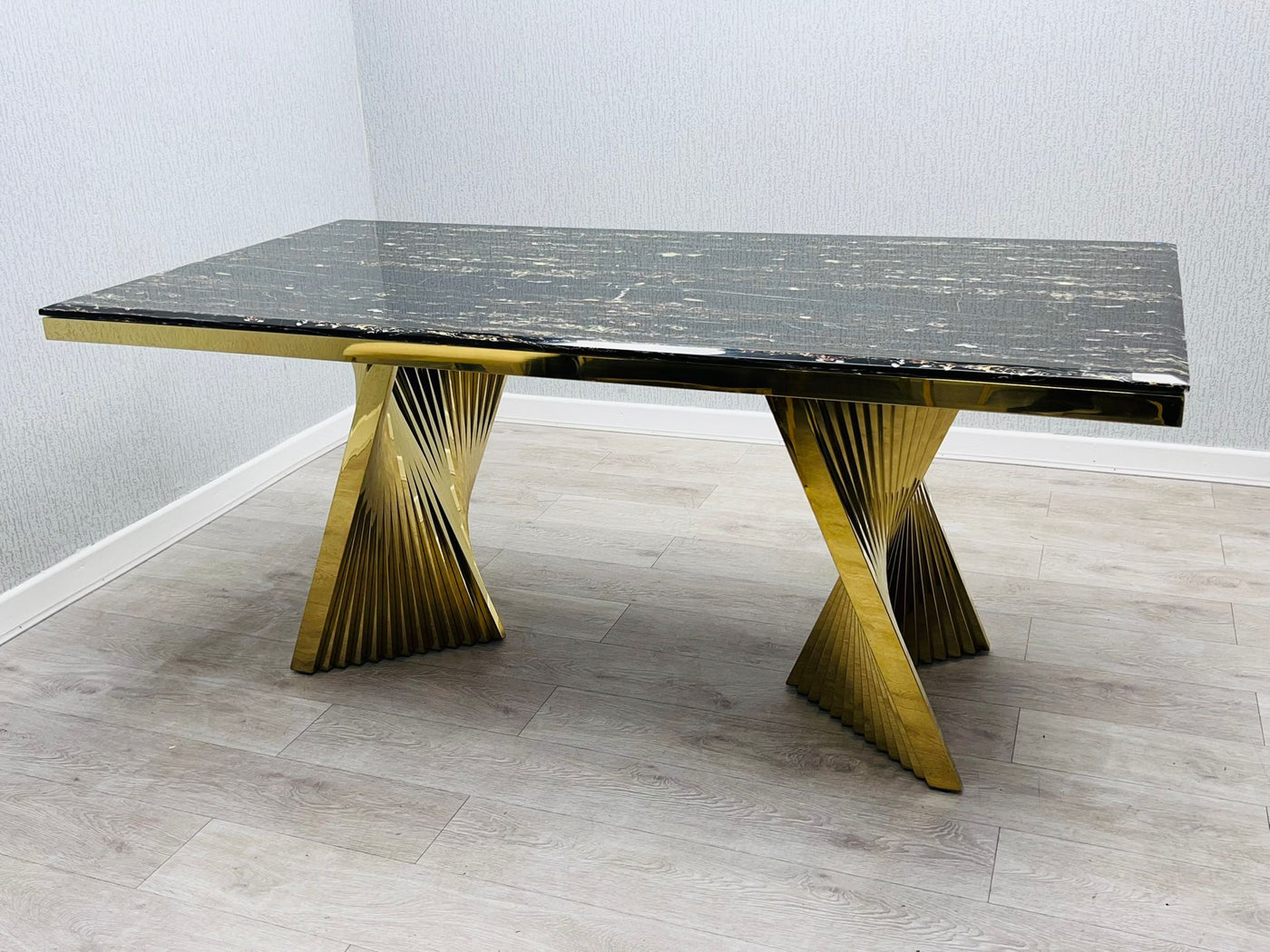 Ravello 180cm Gold Dining Table With Cannes Gold Chairs In 2 Colours