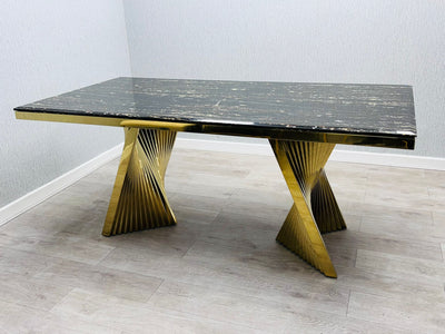 Ravello 180cm Gold Dining Table With Cannes Gold Chairs In 2 Colours