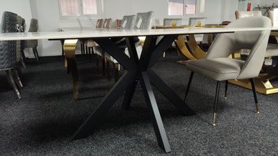 Phoenix 150cm White Ceramic Marble Fixed Dining Table
