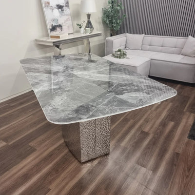 Monarch Marble Dining Table with Metal Hammered Base - Belmont Interiors