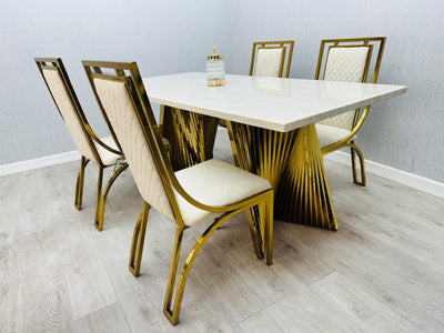 Ravello Cream & Gold Marble Dining Table With Windsor Gold Chairs
