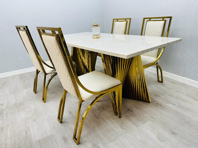 Ravello Cream & Gold Marble Dining Table With Windsor Gold Chairs