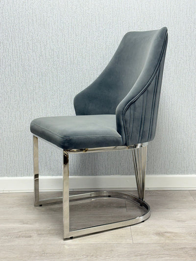 Cannes Grey/Chrome Plush Velvet Dining Chair