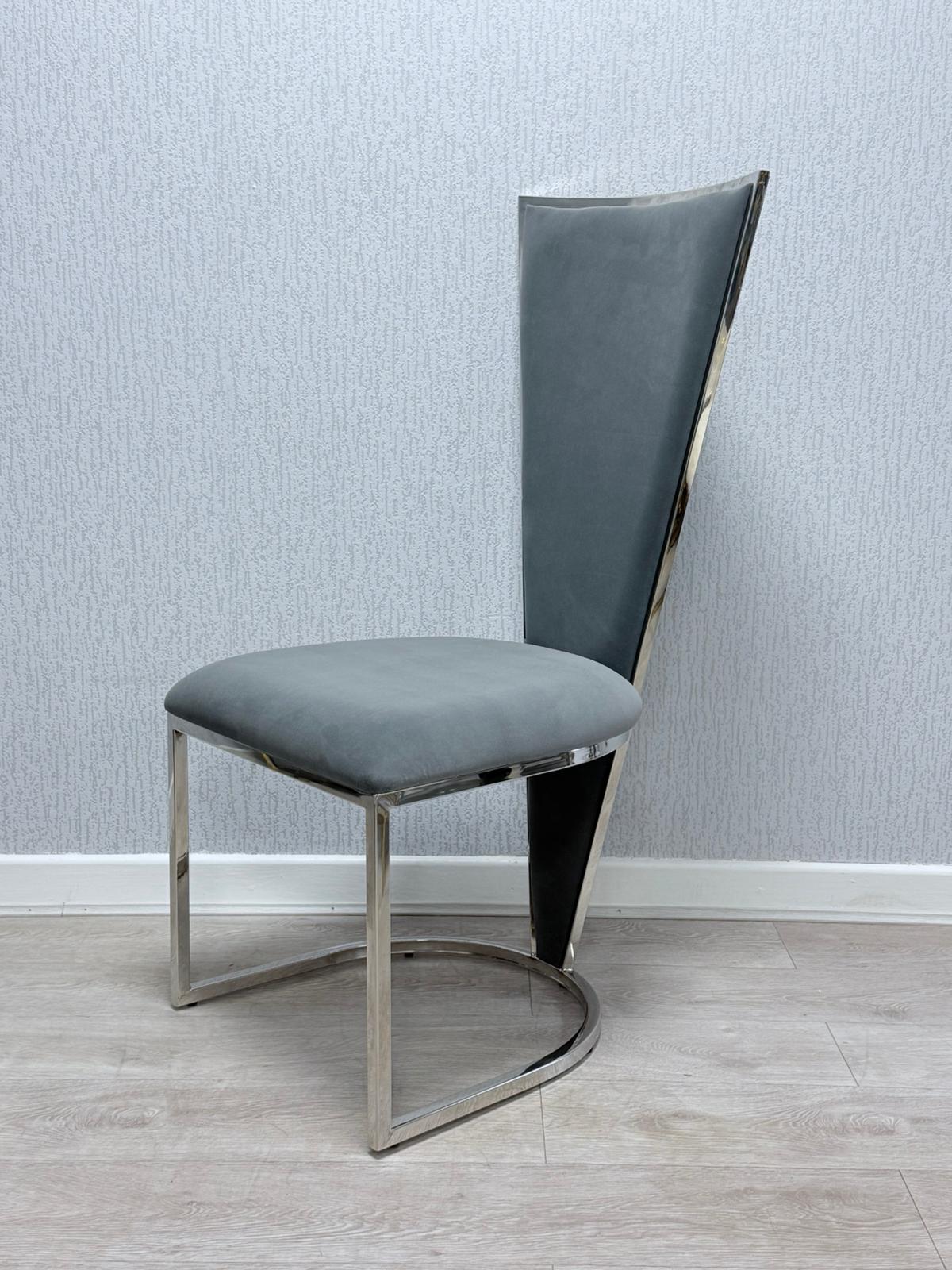 Posidon High Back Grey/Chrome Plush Velvet Dining Chair