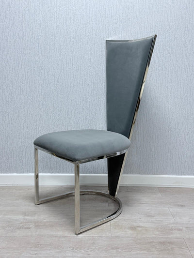 Posidon High Back Grey/Chrome Plush Velvet Dining Chair