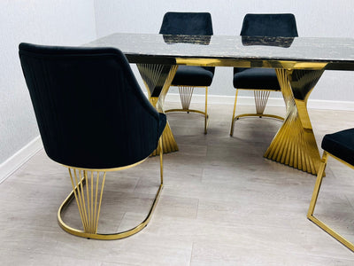 Ravello 180cm Gold Dining Table With Cannes Gold Chairs In 2 Colours