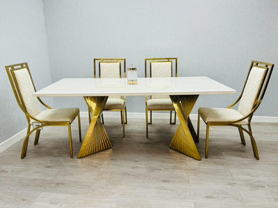 Ravello Cream & Gold Marble Dining Table With Windsor Gold Chairs
