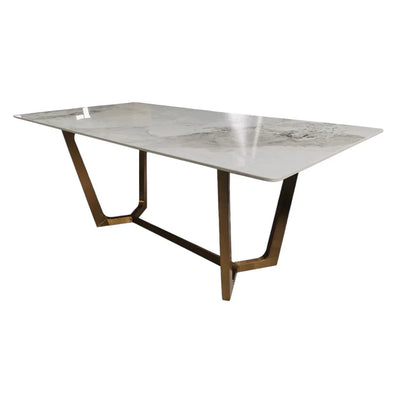 Lucien 160cm Gold Dining Table with Pandora Gold Sintered Stone Top - Belmont Interiors
