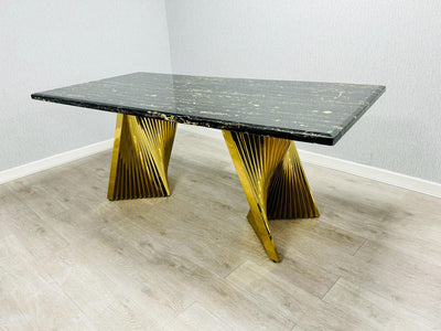 Ravello Black & Gold Marble Dining Table With Porado Gold Chairs