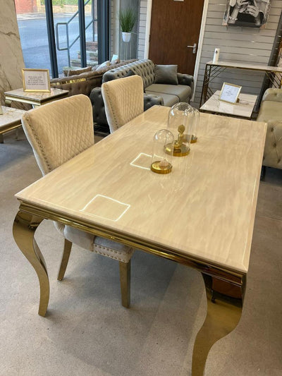Louis Gold & Cream Marble Dining Table In 5 Sizes