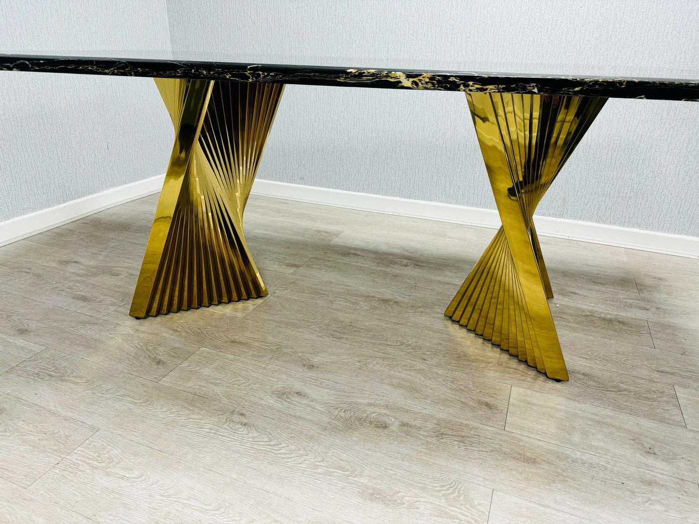 Ravello Black & Gold Marble Dining Table With Porado Gold Chairs