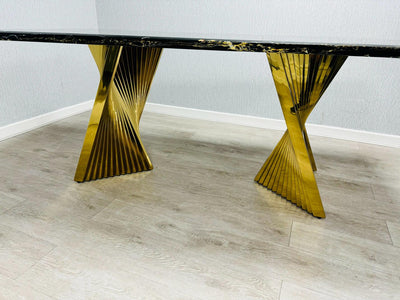 Ravello Black & Gold Marble Dining Table With Porado Gold Chairs