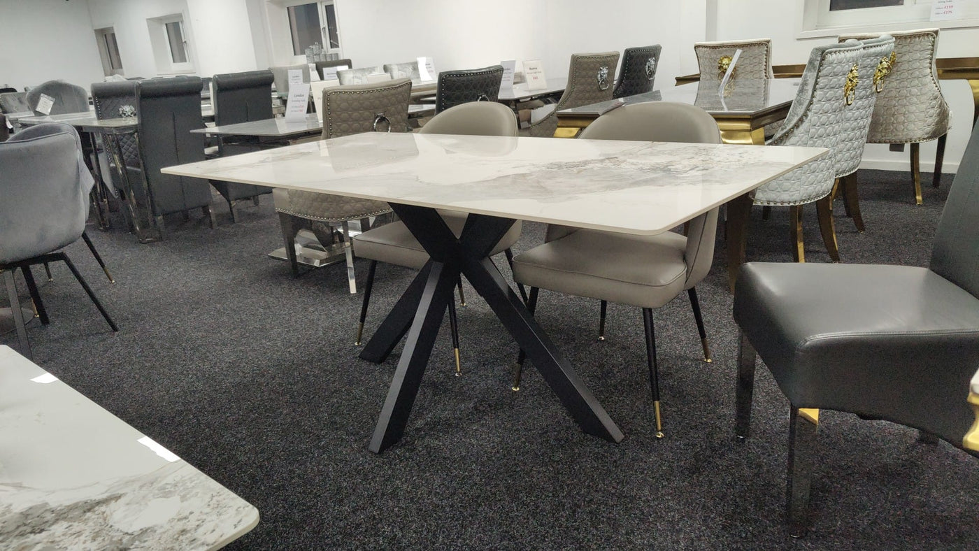 Phoenix 150cm White Ceramic Marble Fixed Dining Table