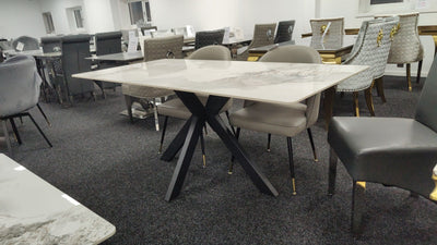 Phoenix 150cm White Ceramic Marble Fixed Dining Table