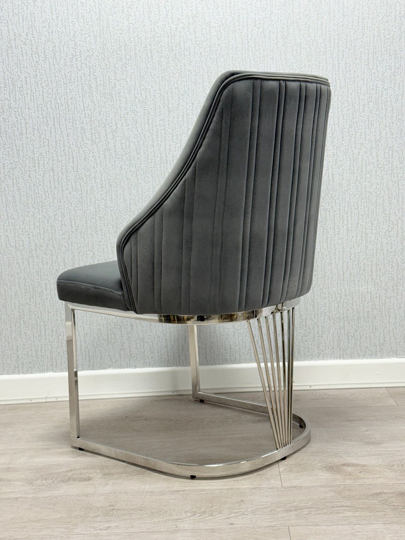 Cannes Grey/Chrome Plush Velvet Dining Chair