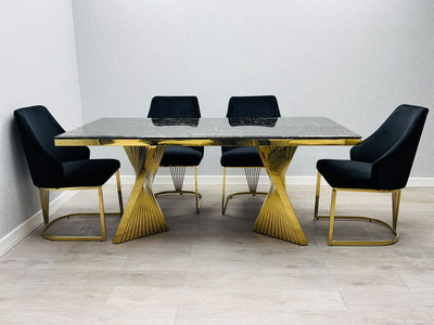 Ravello 180cm Gold Dining Table With Cannes Gold Chairs In 2 Colours