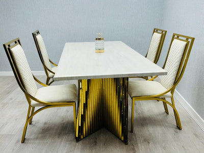Ravello Cream & Gold Marble Dining Table With Windsor Gold Chairs
