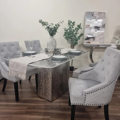 Monarch Marble Dining Table with Metal Hammered Base - Belmont Interiors