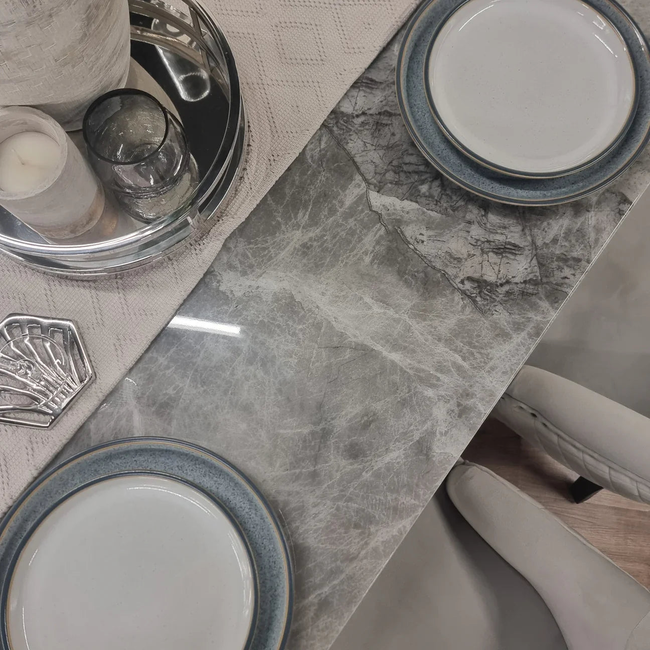 Monarch Marble Dining Table with Metal Hammered Base - Belmont Interiors