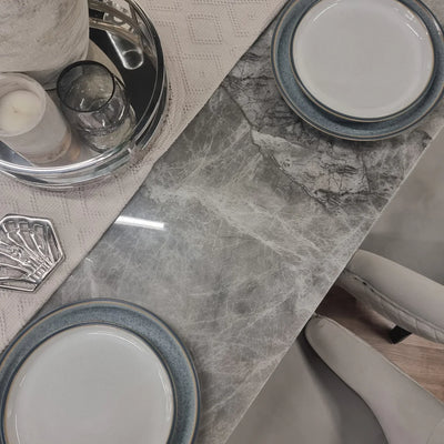 Monarch Marble Dining Table with Metal Hammered Base - Belmont Interiors