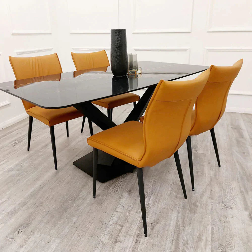 Valeo 160cm Black Dining Table with Black Sintered Stone Top - Belmont Interiors