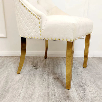 Louis Black/Gold Marble Dining Table With Gold Lion Knocker Velvet Chairs - Belmont Interiors