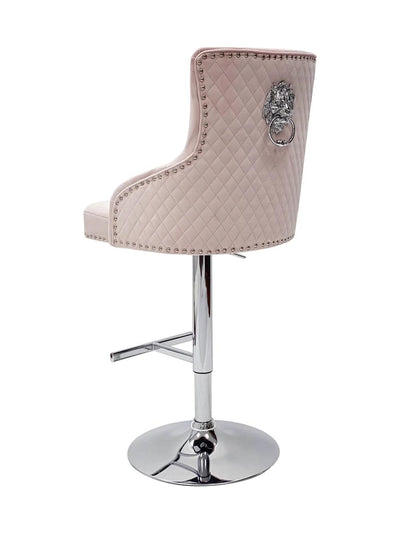 Majestic Pink Brushed Velvet Bar Stool With Lion Knocker - Belmont Interiors