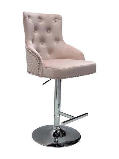 Majestic Pink Brushed Velvet Bar Stool With Lion Knocker - Belmont Interiors