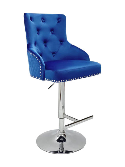 Majestic Blue Brushed Velvet Bar Stool With Lion Knocker - Belmont Interiors