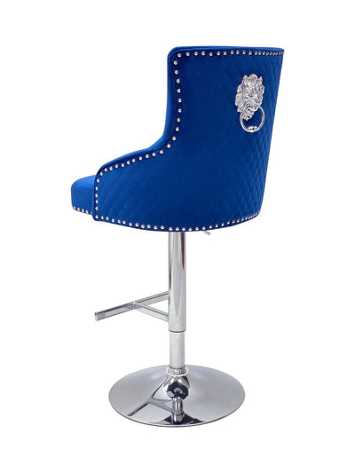 Majestic Blue Brushed Velvet Bar Stool With Lion Knocker - Belmont Interiors
