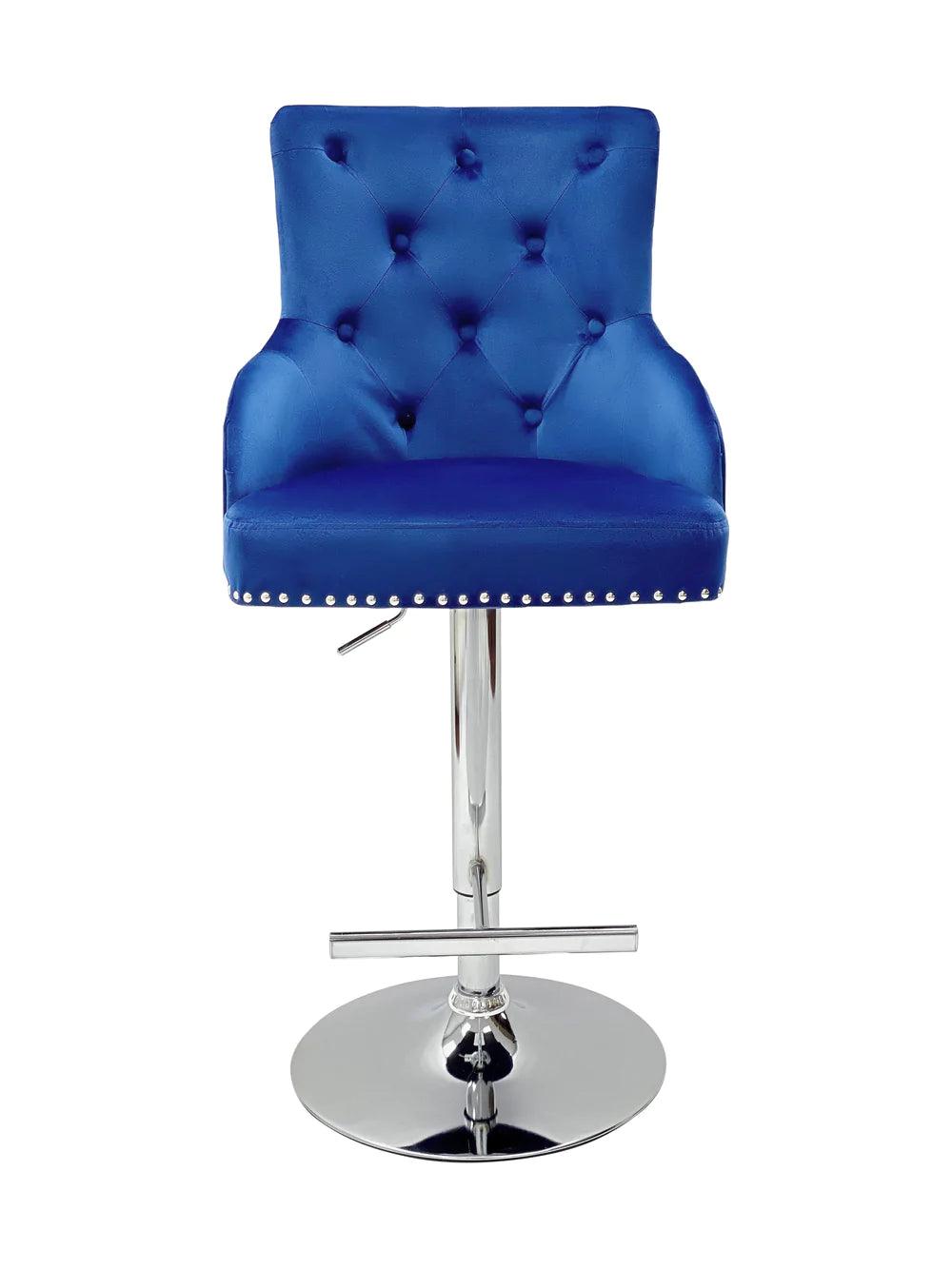 Majestic Blue Brushed Velvet Bar Stool With Lion Knocker - Belmont Interiors