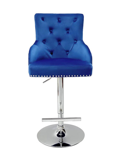 Majestic Blue Brushed Velvet Bar Stool With Lion Knocker - Belmont Interiors