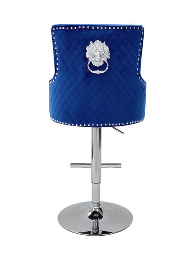 Majestic Blue Brushed Velvet Bar Stool With Lion Knocker - Belmont Interiors
