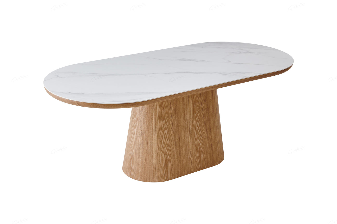 Blanco 200cm Oval Beech & White Ceramic Sintered Marble Dining Table - Belmont Interiors