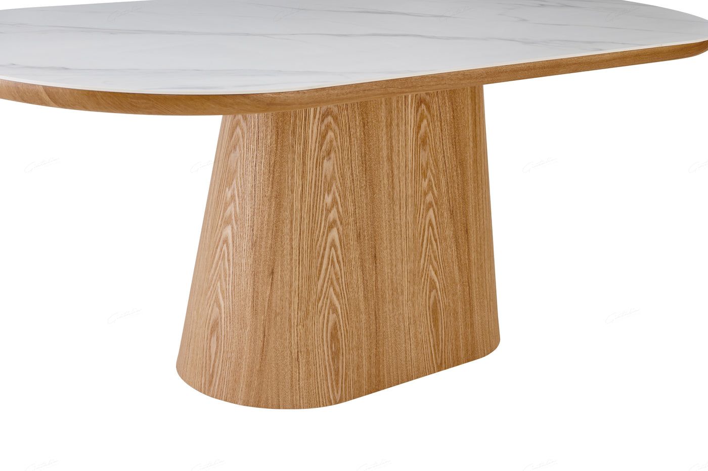 Blanco 200cm Oval Beech & White Ceramic Sintered Marble Dining Table - Belmont Interiors