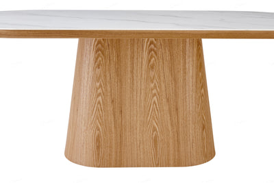 Blanco 200cm Oval Beech & White Ceramic Sintered Marble Dining Table - Belmont Interiors