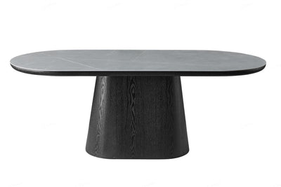 Blanco 200cm Oval Black & Grey Ceramic Sintered Marble Dining Table - Belmont Interiors