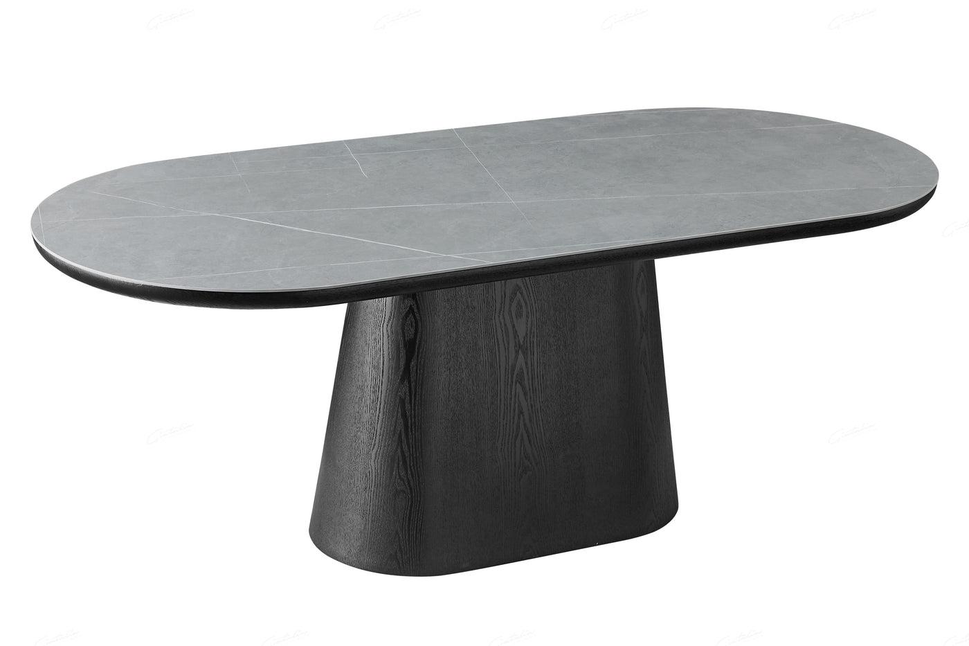 Blanco 200cm Oval Black & Grey Ceramic Sintered Marble Dining Table - Belmont Interiors