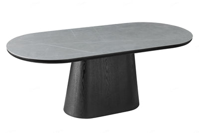 Blanco 200cm Oval Black & Grey Ceramic Sintered Marble Dining Table - Belmont Interiors