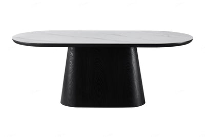 Blanco 200cm Oval Black & White Ceramic Sintered Marble Dining Table - Belmont Interiors