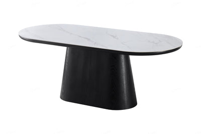 Blanco 200cm Oval Black & White Ceramic Sintered Marble Dining Table - Belmont Interiors