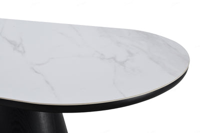 Blanco 200cm Oval Black & White Ceramic Sintered Marble Dining Table - Belmont Interiors