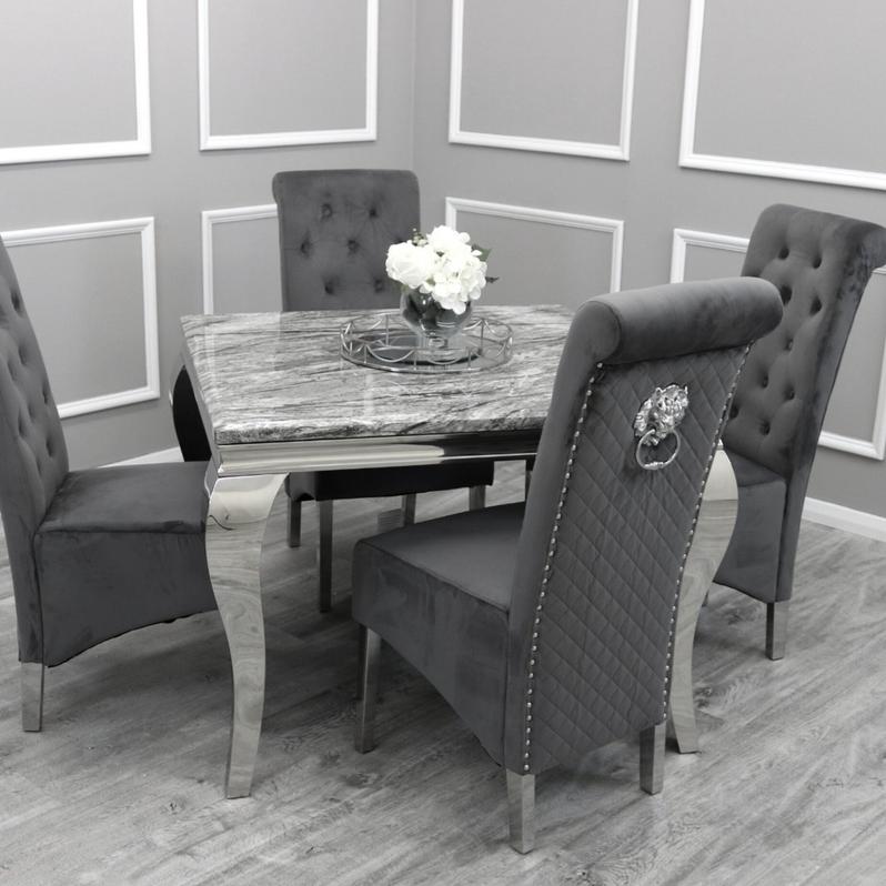 Louis 100cm Square Marble / Glass Dining Table - Belmont Interiors